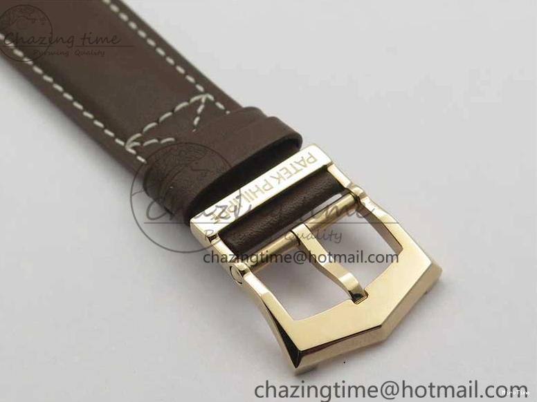 MIROTIME 0510 ZipUp Calatrava 5524R Pilot Travel Time RG GRF Brown Dial on Brown Leather Strap A324 V 7110